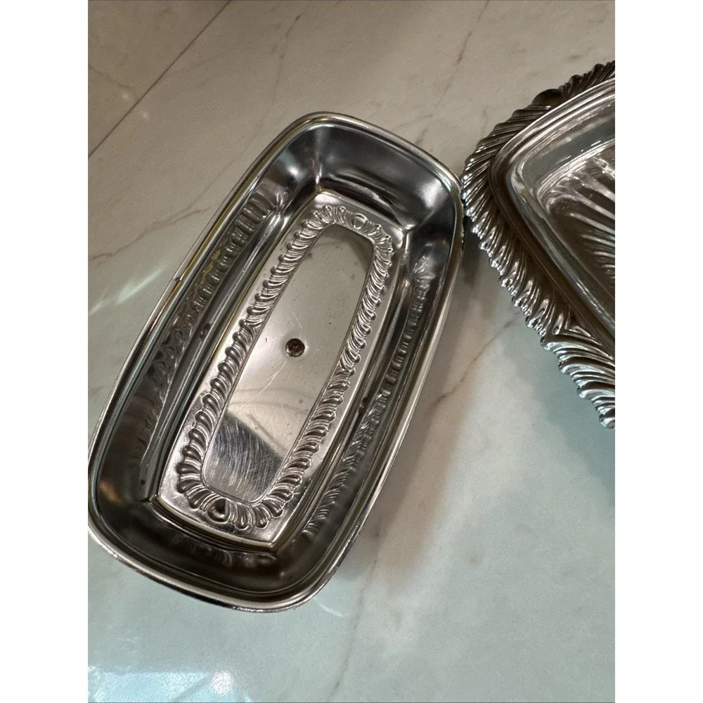 Vintage Chrome Lidded Butter Dish with Glass insert Used